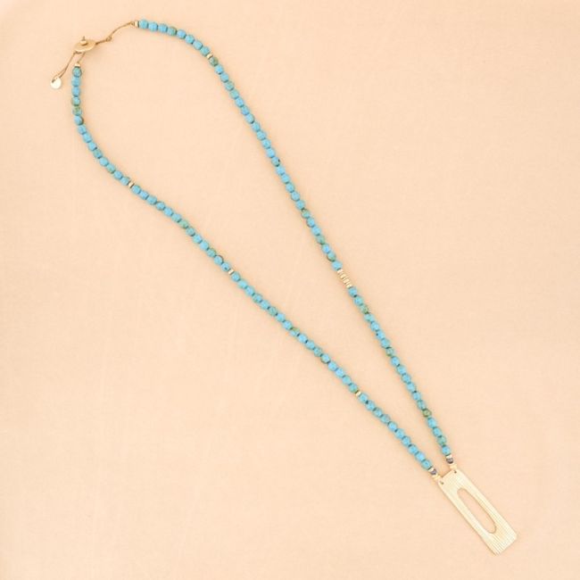 LONG NECKLACE METAL PENDANT RESIN BEADS