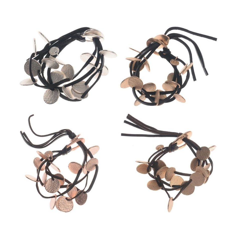 SUEDE BRACELET 4 ROWS METAL BEADS