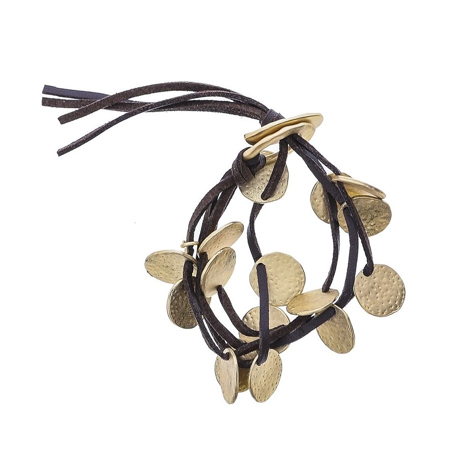 SUEDE BRACELET 4 ROWS METAL BEADS