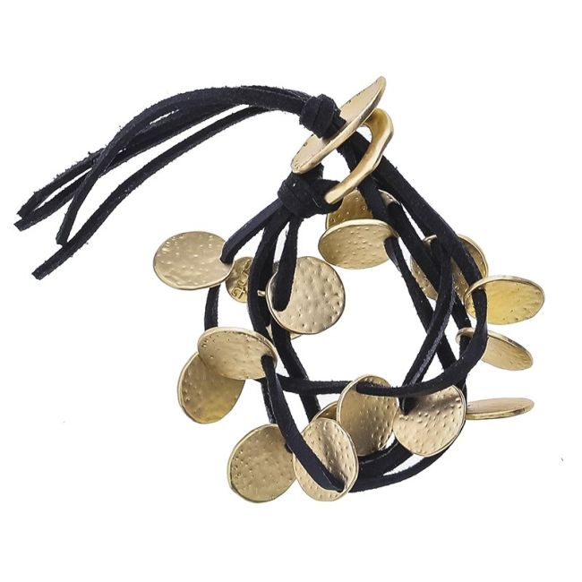 SUEDE BRACELET 4 ROWS METAL BEADS