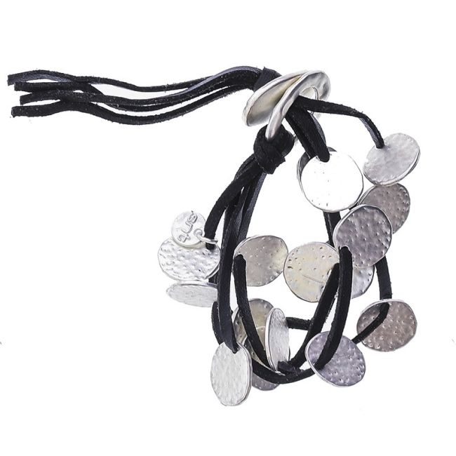 SUEDE BRACELET 4 ROWS METAL BEADS