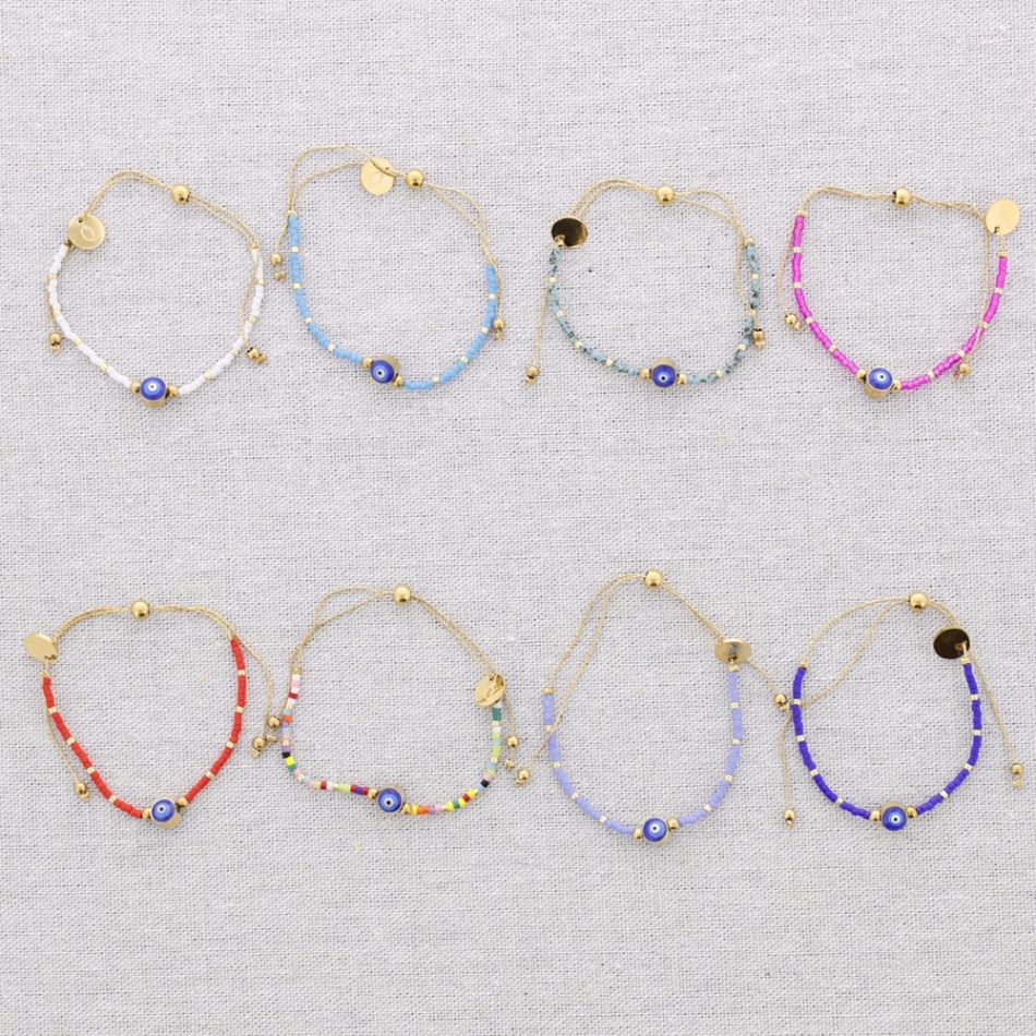 MACRAME STEEL BRACELET WITH MIYUKI TURKISH EYE BEADS