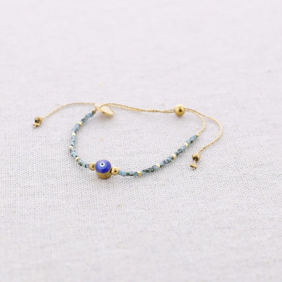 MACRAME STEEL BRACELET WITH MIYUKI TURKISH EYE BEADS