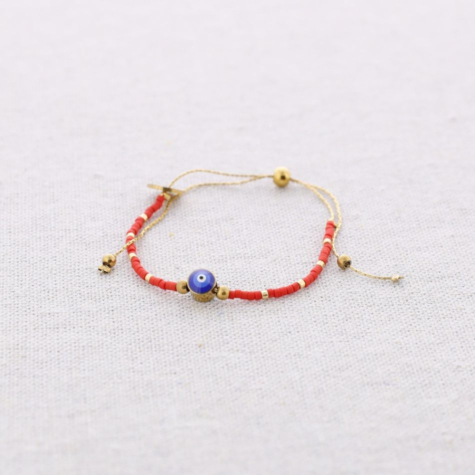 PULSERA ACERO MACRAMÉ CUENTAS MIYUKI OJO TURCO