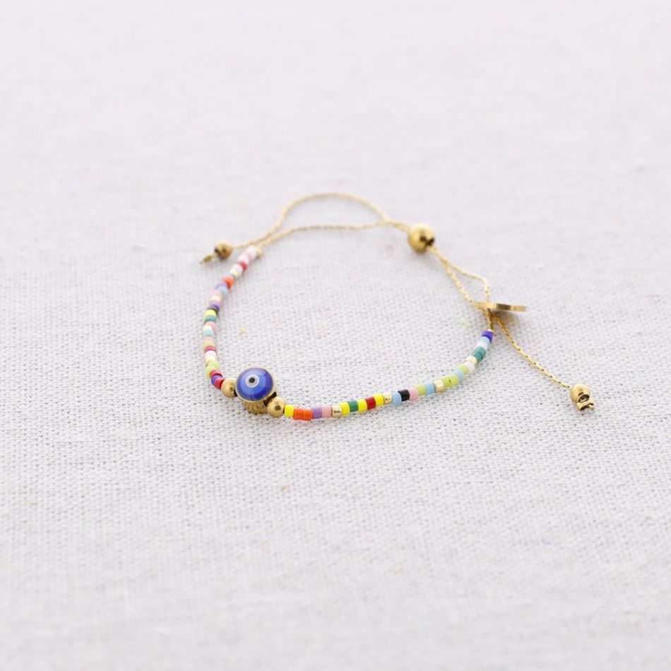 PULSERA ACERO MACRAMÉ CUENTAS MIYUKI OJO TURCO