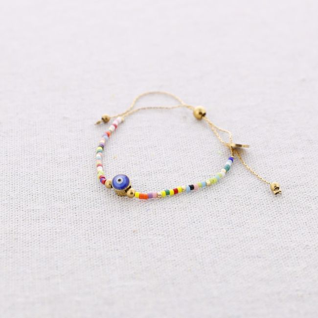 PULSERA ACERO MACRAMÉ CUENTAS MIYUKI OJO TURCO