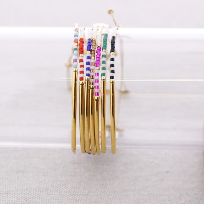 MACRAME STEEL BRACELET WITH MIYUKI BEADS AND CURVED BAR