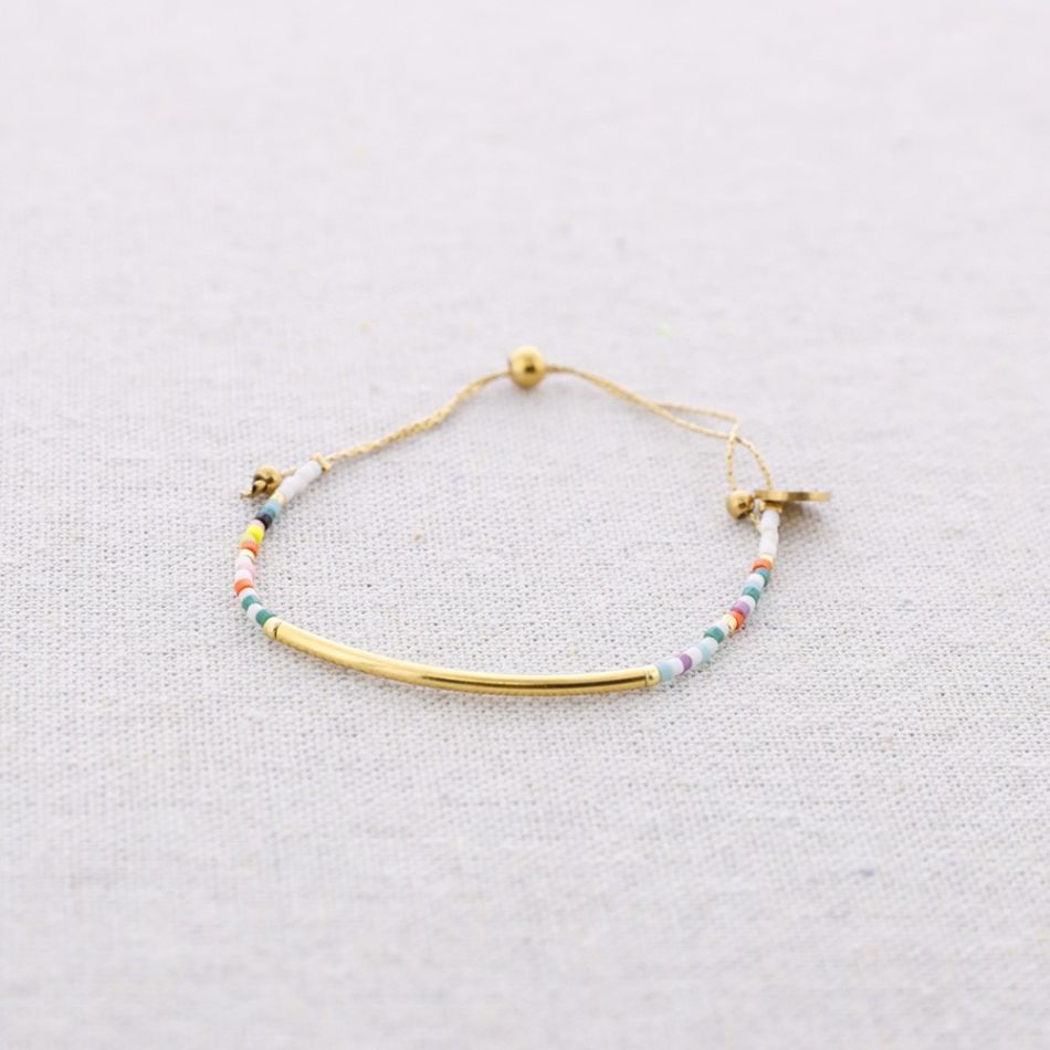 PULSERA ACERO MACRAMÉ CUENTAS MIYUKI BARRITA CURVA