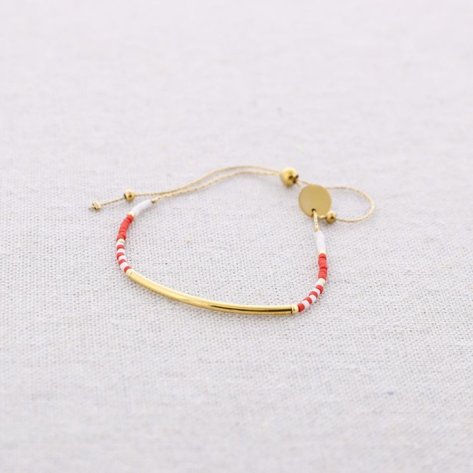 MACRAME STEEL BRACELET WITH MIYUKI BEADS AND CURVED BAR
