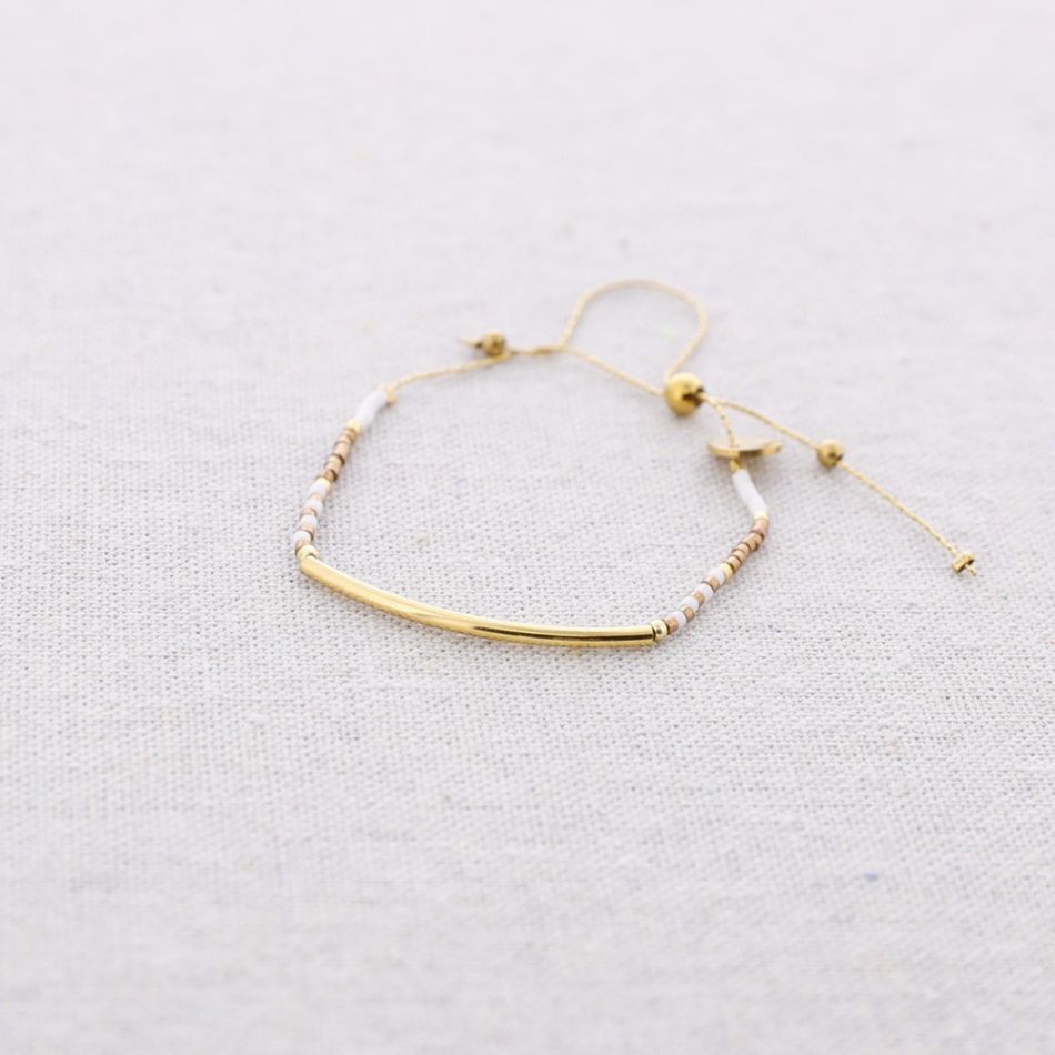 MACRAME STEEL BRACELET WITH MIYUKI BEADS AND CURVED BAR