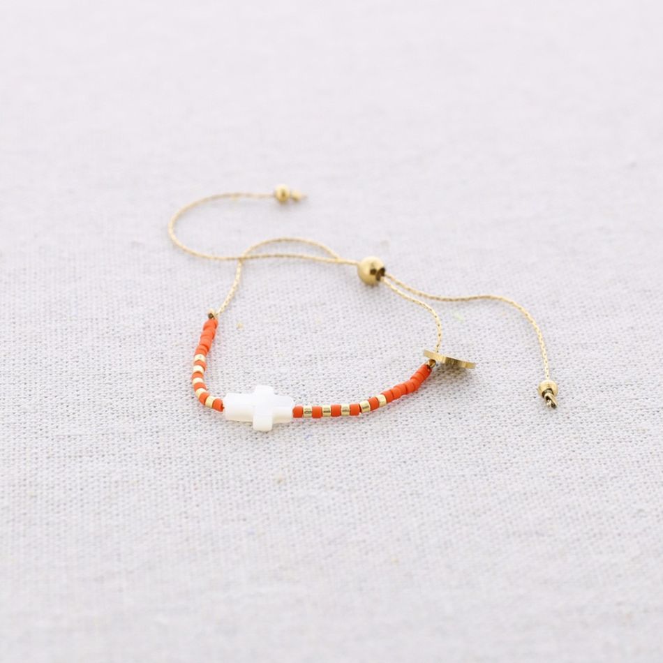 PULSERA ACERO MACRAMÉ CUENTAS MIYUKI CRUZ NÁCAR