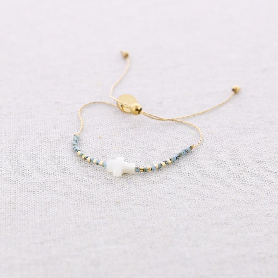 PULSERA ACERO MACRAMÉ CUENTAS MIYUKI CRUZ NÁCAR