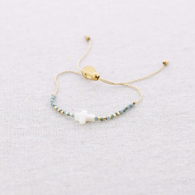 PULSERA ACERO MACRAMÉ CUENTAS MIYUKI CRUZ NÁCAR
