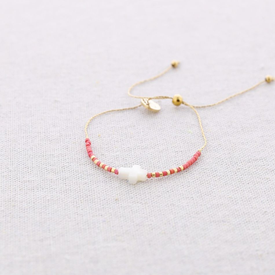 PULSERA ACERO MACRAMÉ CUENTAS MIYUKI CRUZ NÁCAR