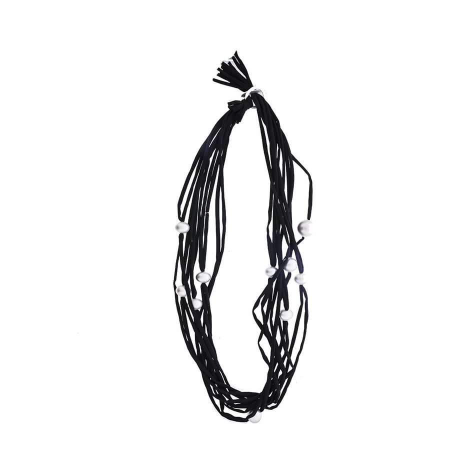 LONG TUBE NECKLACE WITH IMITATION METAL BEADS