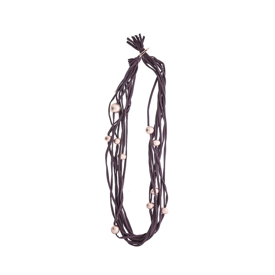 LONG TUBE NECKLACE WITH IMITATION METAL BEADS
