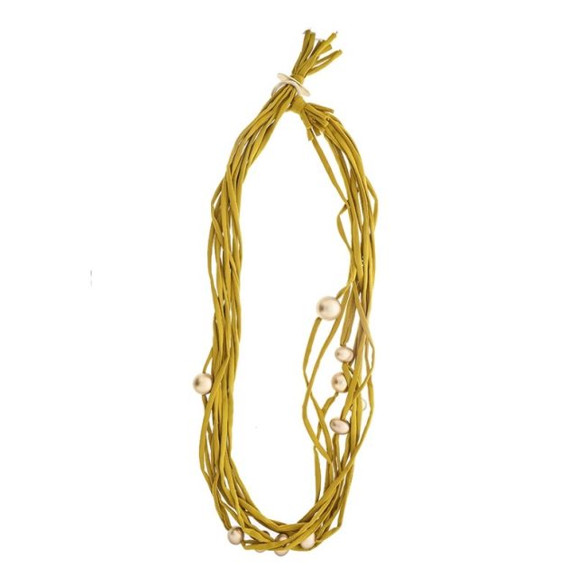 LONG TUBE NECKLACE WITH IMITATION METAL BEADS