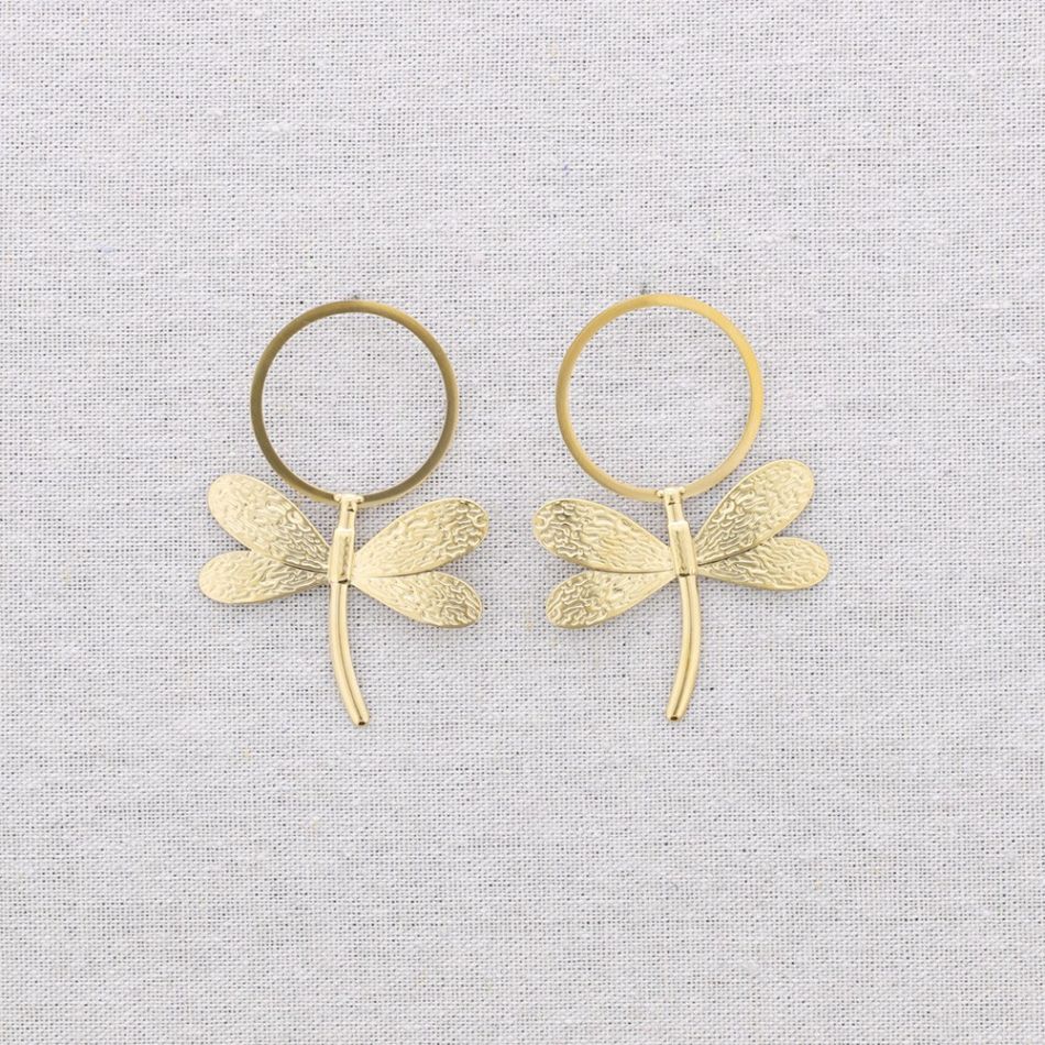 PENDIENTES ACERO ANILLA COLGANTE LIBÉLULA