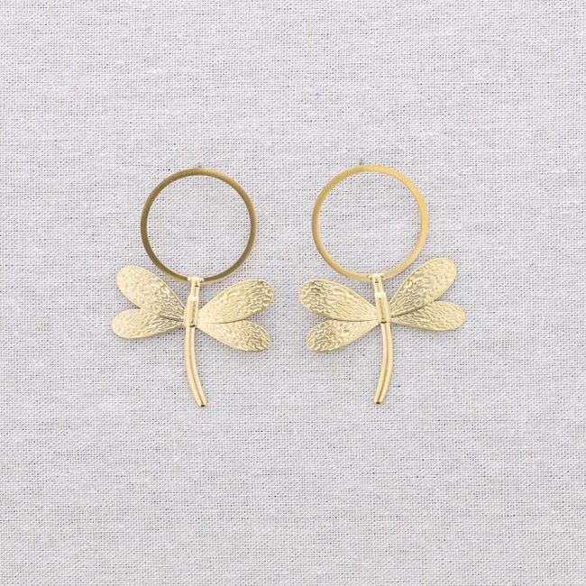 PENDIENTES ACERO ANILLA COLGANTE LIBÉLULA