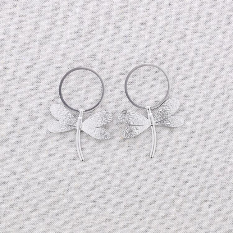 PENDIENTES ACERO ANILLA COLGANTE LIBÉLULA 2