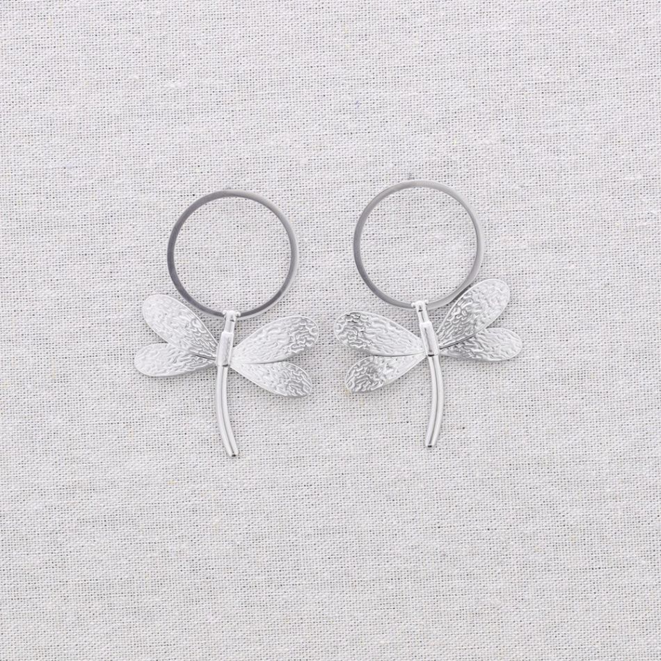 PENDIENTES ACERO ANILLA COLGANTE LIBÉLULA