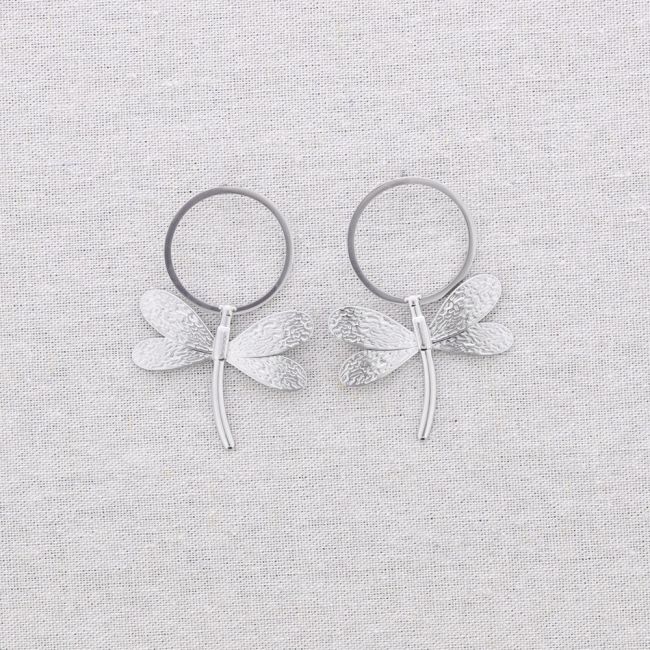 PENDIENTES ACERO ANILLA COLGANTE LIBÉLULA