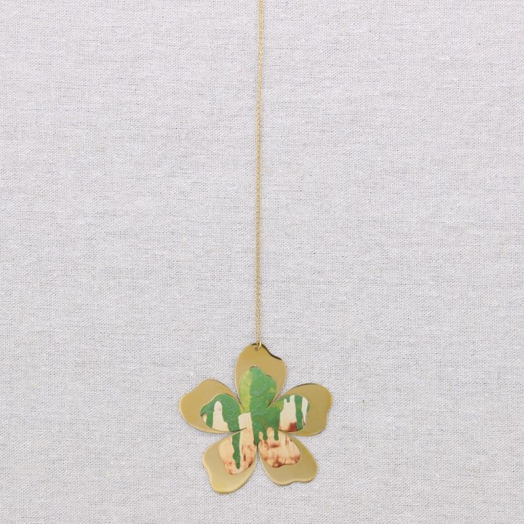 COLLAR LARGO ACERO COLGANTE FLOR DIBUJO