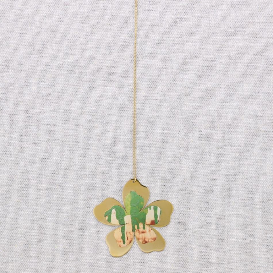 LONG NECKLACE STEEL FLOWER PENDANT DRAWING