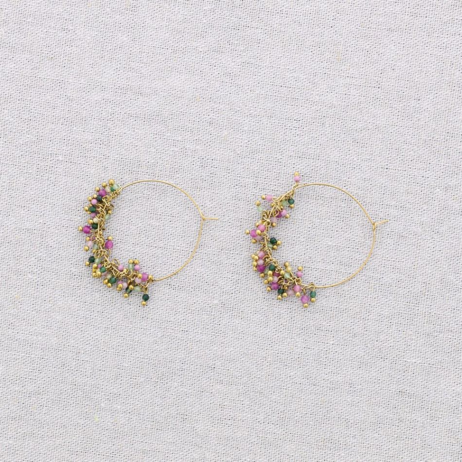 STEEL EARRINGS HOOP STONES