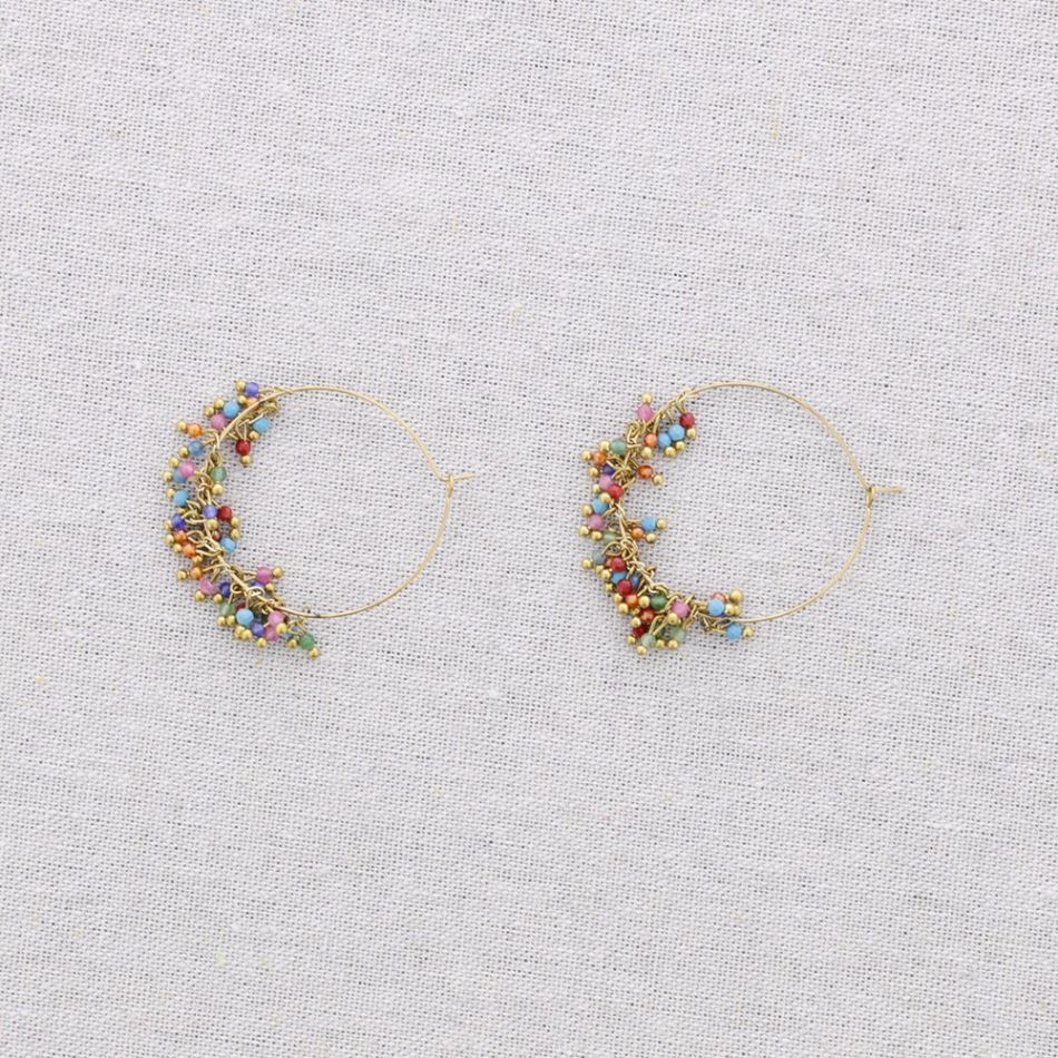 STEEL EARRINGS HOOP STONES