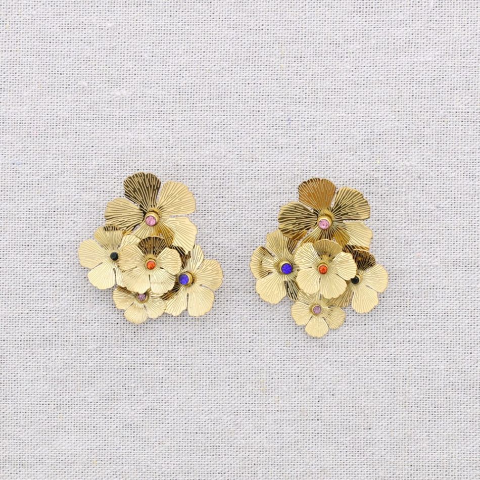 STEEL EARRINGS FLOWERS CRYSTALS COLORS