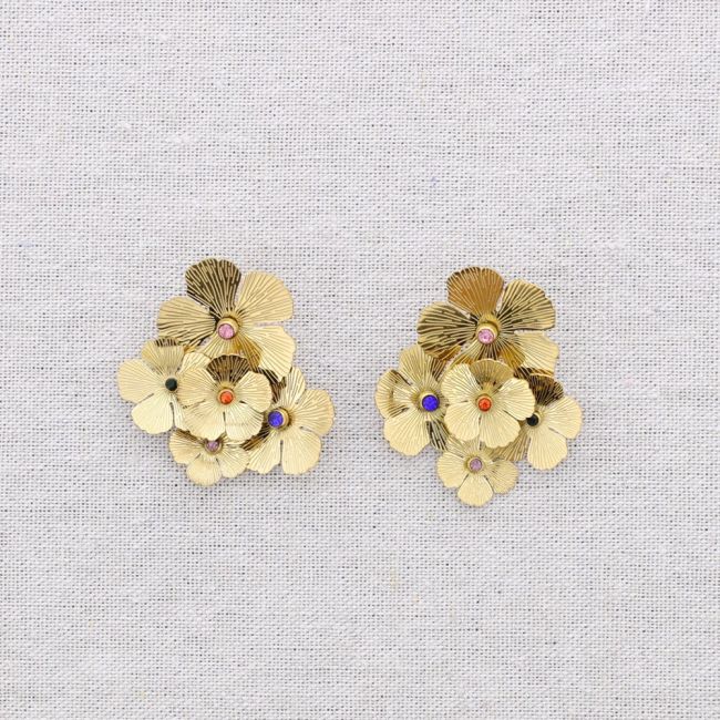 STEEL EARRINGS FLOWERS CRYSTALS COLORS