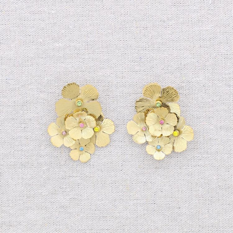 STEEL EARRINGS FLOWERS CRYSTALS COLORS 2