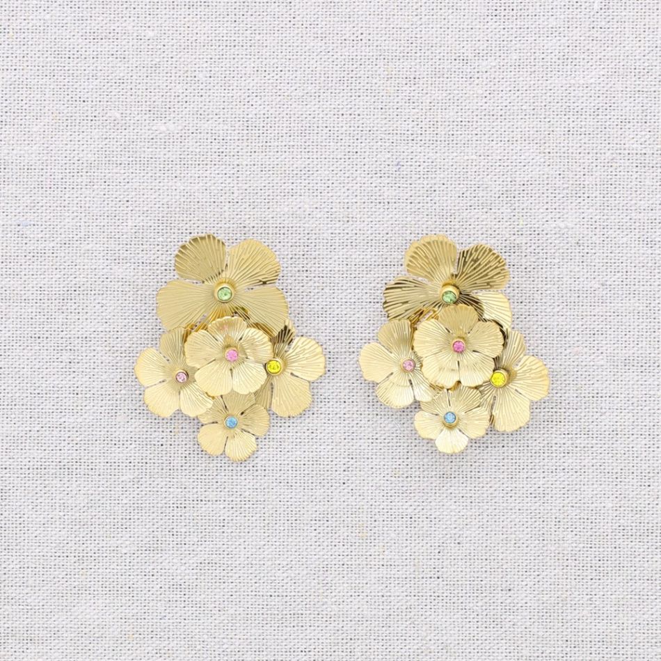 PENDIENTES ACERO FLORES CRISTALES COLORES