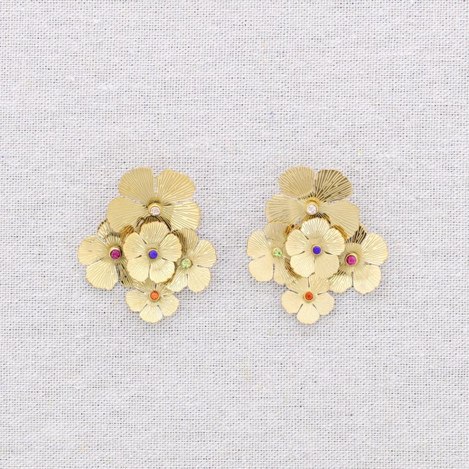 PENDIENTES ACERO FLORES CRISTALES COLORES