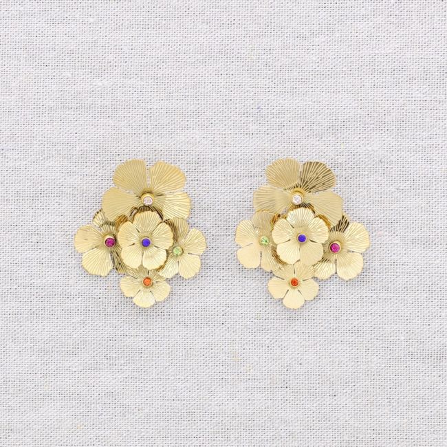 STEEL EARRINGS FLOWERS CRYSTALS COLORS