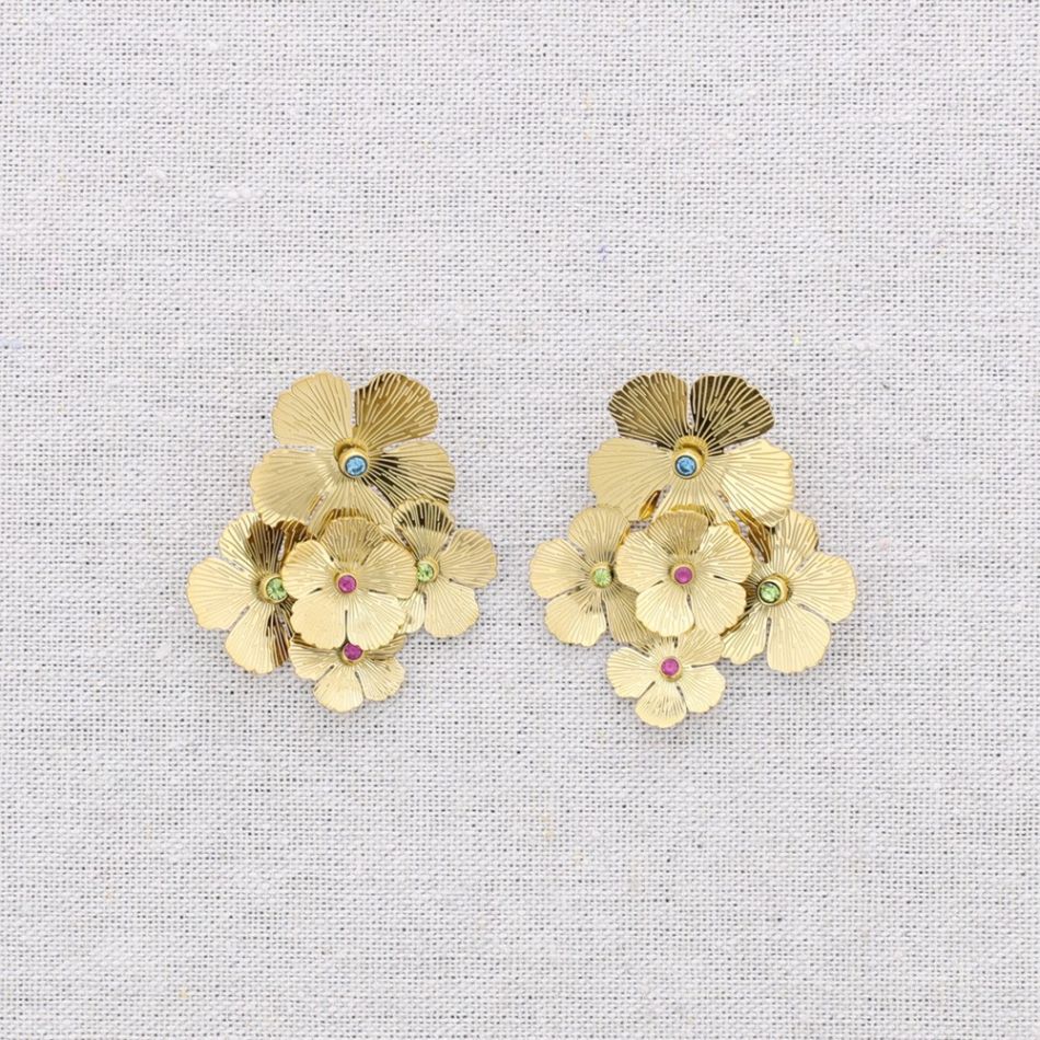 PENDIENTES ACERO FLORES CRISTALES COLORES
