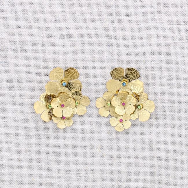 PENDIENTES ACERO FLORES CRISTALES COLORES