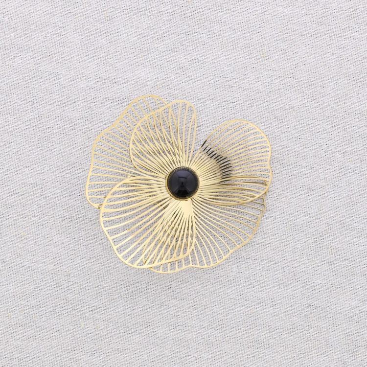 BROCHE ACERO FLOR PIEDRA