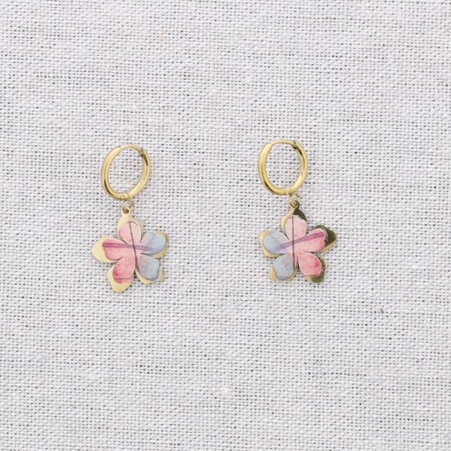 PENDIENTES ACERO ARO COLGANTE FLOR DIBUJO