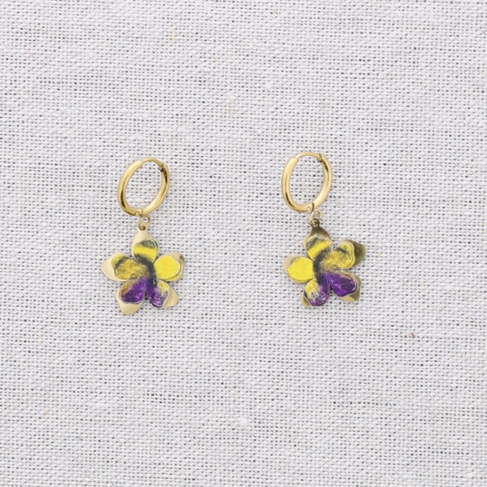 PENDIENTES ACERO ARO COLGANTE FLOR DIBUJO