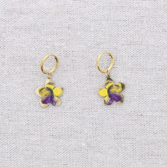 PENDIENTES ACERO ARO COLGANTE FLOR DIBUJO