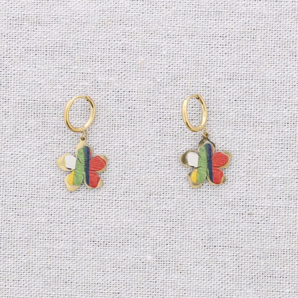 PENDIENTES ACERO ARO COLGANTE FLOR DIBUJO
