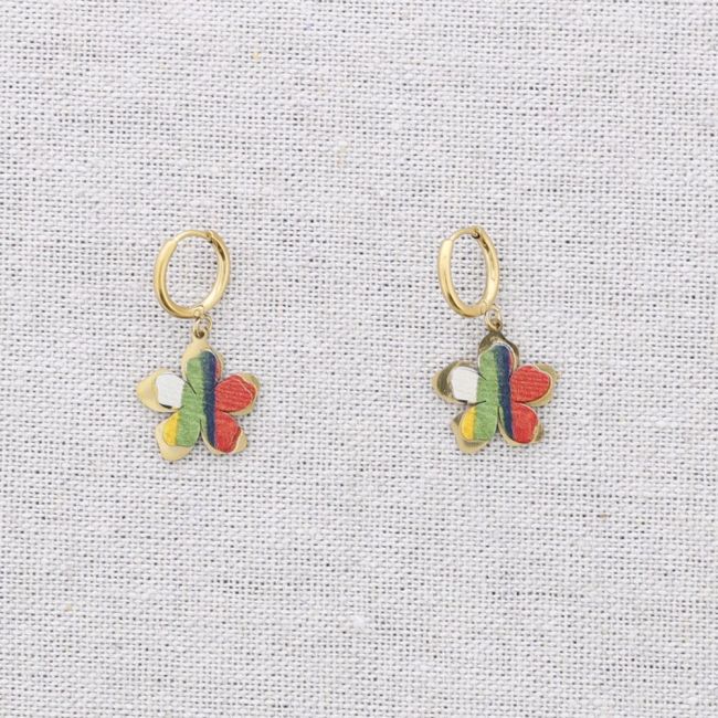 PENDIENTES ACERO ARO COLGANTE FLOR DIBUJO