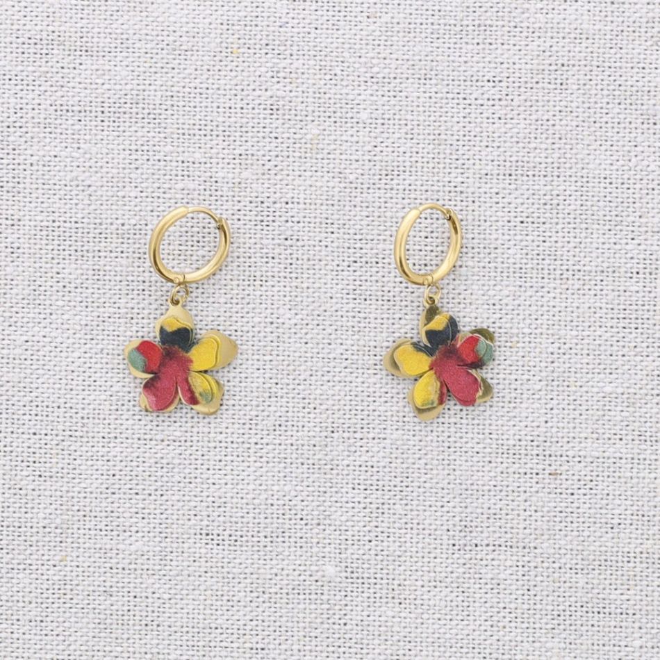 PENDIENTES ACERO ARO COLGANTE FLOR DIBUJO