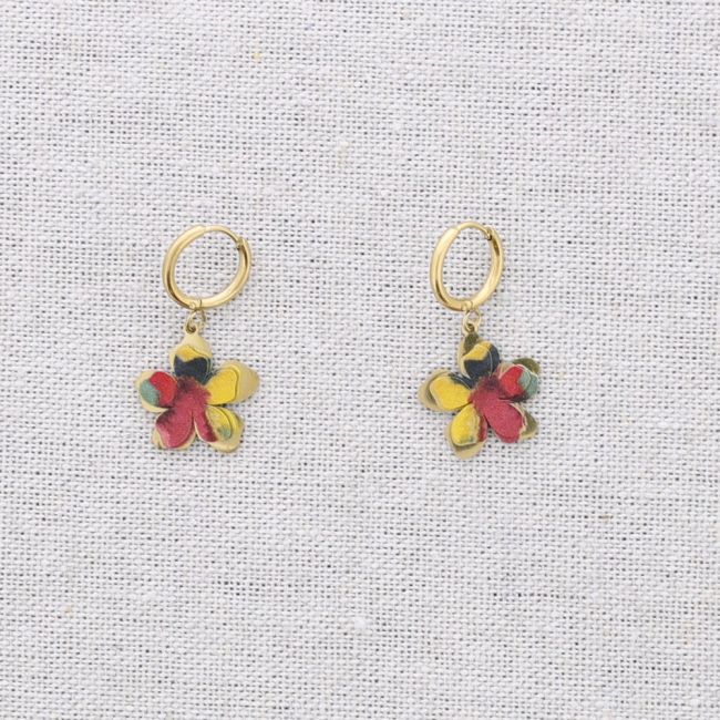 PENDIENTES ACERO ARO COLGANTE FLOR DIBUJO