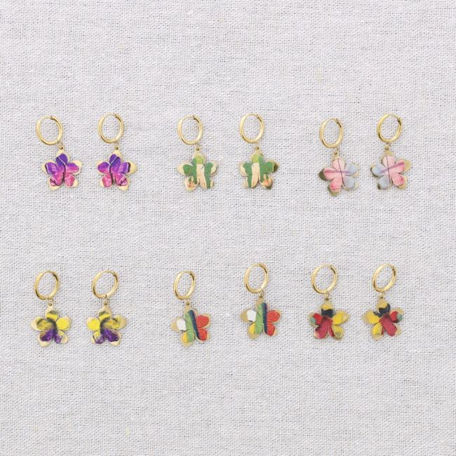 PENDIENTES ACERO ARO COLGANTE FLOR DIBUJO