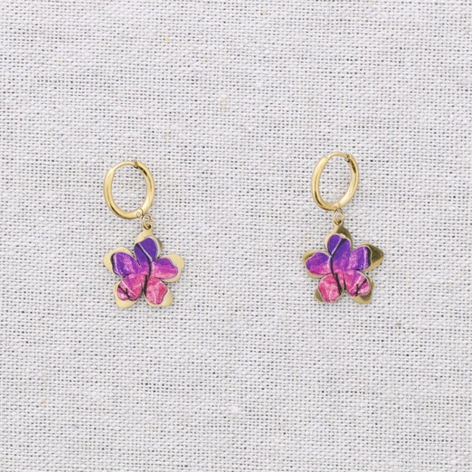 PENDIENTES ACERO ARO COLGANTE FLOR DIBUJO