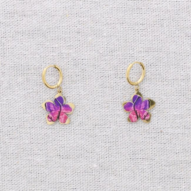 PENDIENTES ACERO ARO COLGANTE FLOR DIBUJO