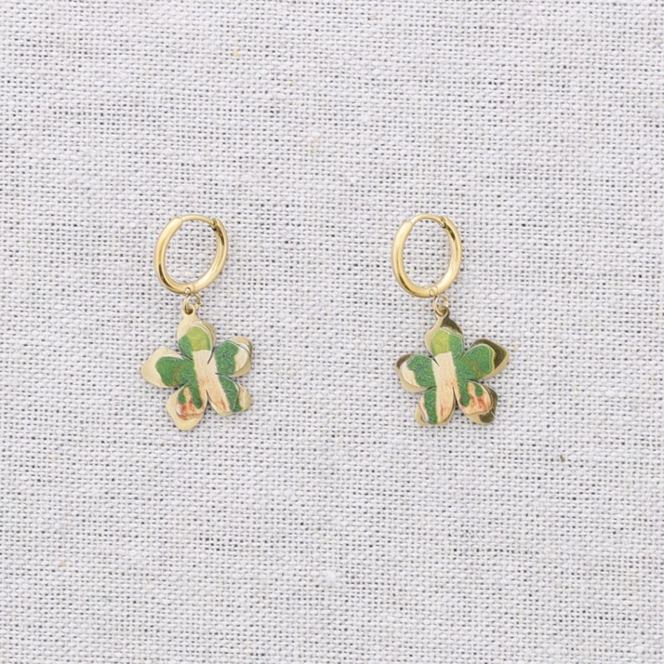 STEEL EARRINGS HOOP PENDANT FLOWER DRAWING